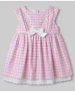 Poplin Woven Half Sleeves Checked Frock With Bow Applique