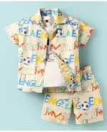 Cotton Knit Half Sleeves Shirt & Shorts Co-Ord Set With T-Shirt