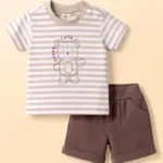 Zero Sinker Knit Half Sleeves Striped T-Shirt & Shorts